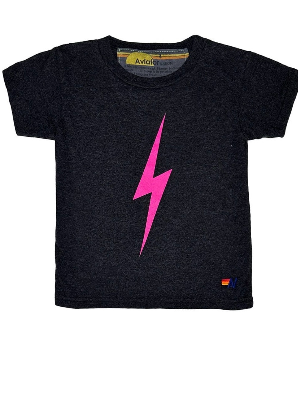 Aviator Nation KID'S BOLT TEE - Black & Neon Pink, Size 8